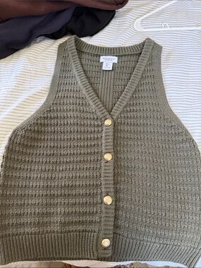 Song of Style Olive Waffle Knit Button Vest with Gold Buttons